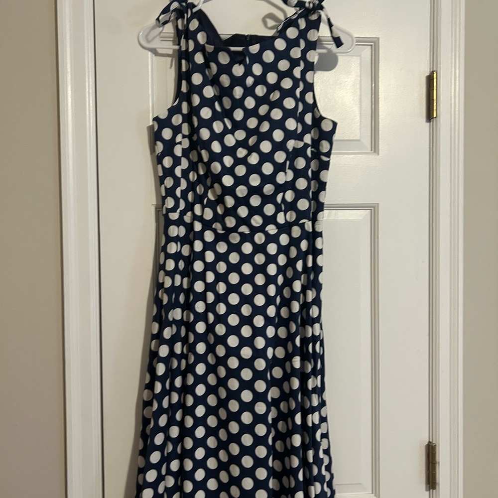 Blue and White Sleeveless Halter Midi Dress